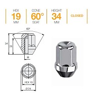 Гайка 1/2"-20 UNF L34 H19 Zn конус Farad D60/S