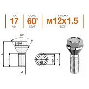 Болт M12x1.5 S26 H17 Zn конус Ellis B17BCN26TB