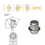 Гайка M12x1.5 L30 H19 Zn конус Ellis N19BCN30XA0