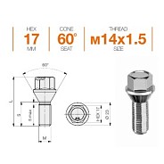 Болт M14x1.5 S33 H17 Zn конус Ellis B17ECN33